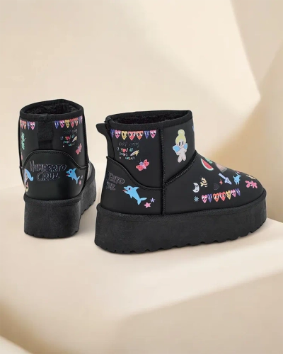 Royalfashion Bottes courtes pour femmes de style botte de neige avec des autocollants Hanaga