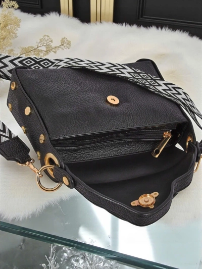 Sac à main noir pour femmes Livia en cuir écologique avec ornement de style Art Déco