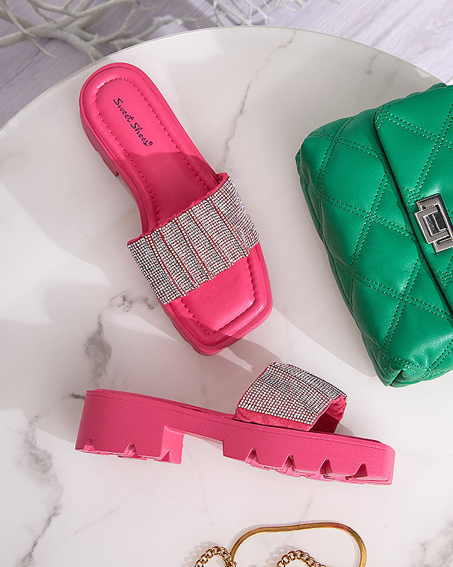 OUTLET Chaussons femme rose foncé avec zircons cubiques Emkoy- Footwear