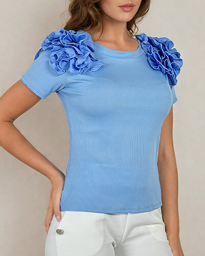 Royalfashion Chemisier ajusté côtelé pour femme