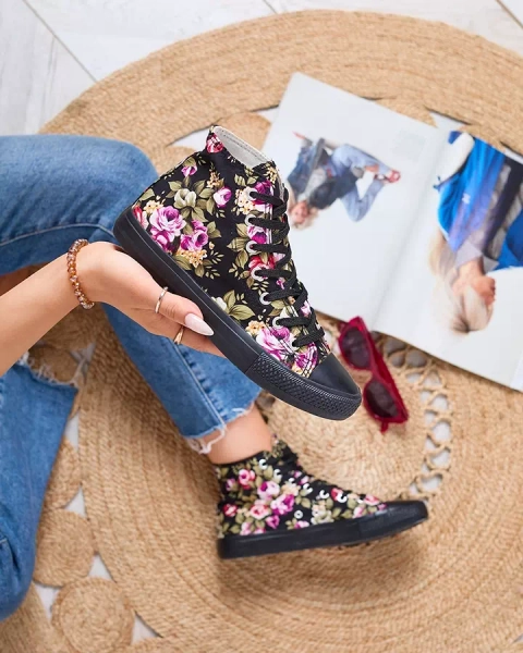 Royalfashion Baskets hautes noires à fleurs pour femme Soxic