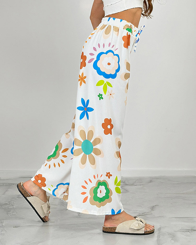 Royalfashion Pantalon large en tissu floral pour femme
