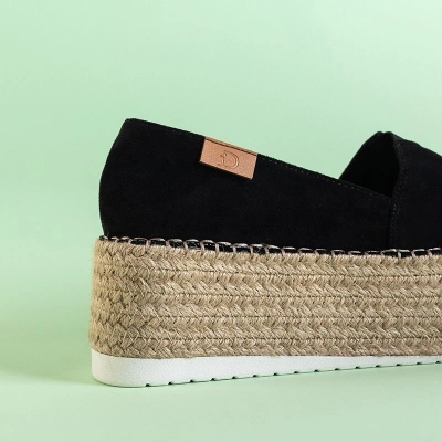 OUTLET Espadrilles femme noires sur plateforme haute Kentuki - Chaussures