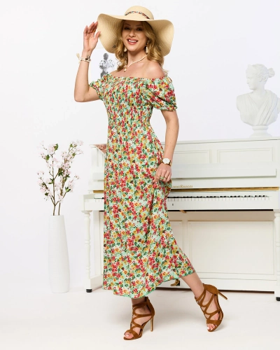 Robe midi verte à motif floral pour femme - Vêtements