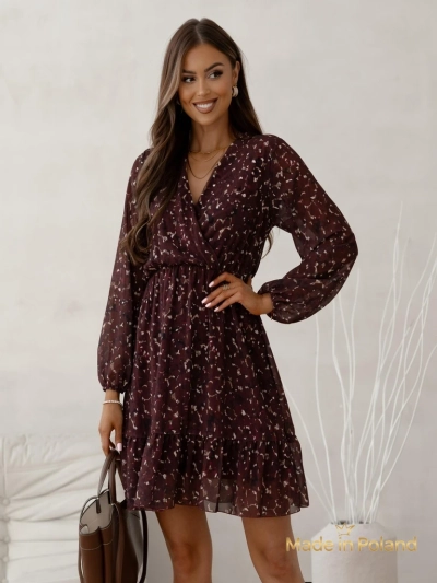 Royalfashion Robe mini à motifs pour femmes avec volants et décolleté cache-cœur
