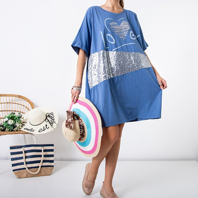 Tunique femme bleue avec décorations oversize argentées - Vêtements