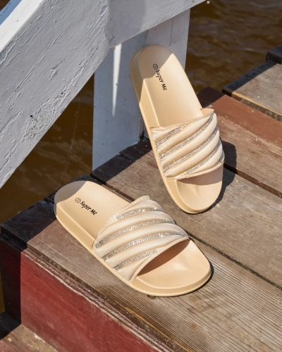 Chaussons femme beiges avec zircons cubiques Erikis - Footwear