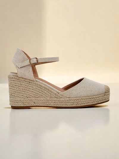 Sandales compensées pour femmes Callista Royalfashion beige cuir écologique