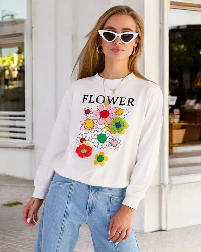 Royalfashion Sweat-shirt en coton à imprimé fin pour femme