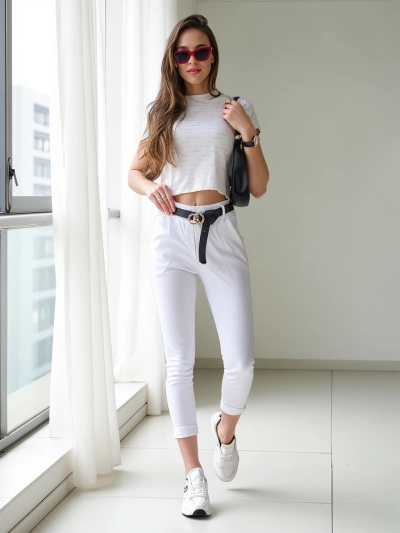 Pantalons skinny en viscose Royalfashion pour femmes avec ceinture