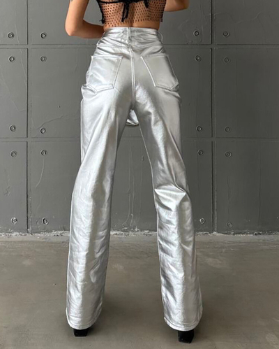 Royalfashion Pantalon large métallique pour femme