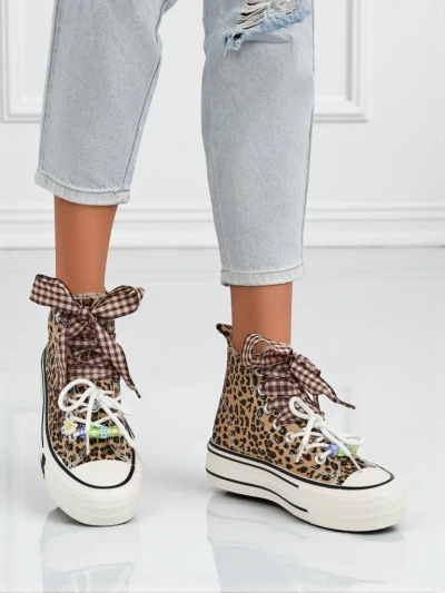 Baskets pour femmes Leonora Leo marron à plateforme – style italien, tissu