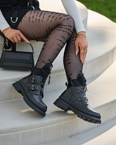 Royalfashion Bottes bagger pour femmes, noires, décorées de clous Dozilda