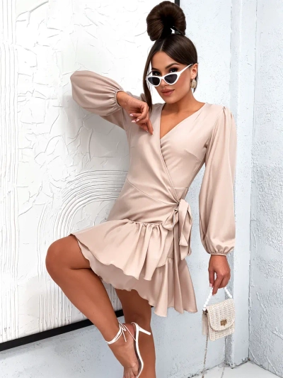 Robe mini liée pour femmes Royalfashion avec volants