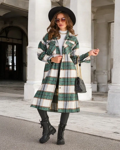 Chemise longue femme à carreaux vert - Vêtements