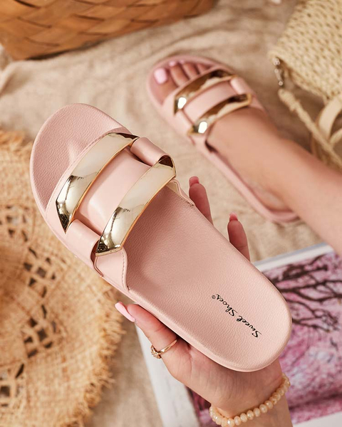 Chaussons femme rose avec ornement Serina doré - Footwear