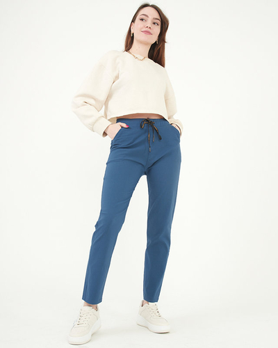 Pantalon droit en tissu bleu pour femme GRANDE TAILLE - Vêtements