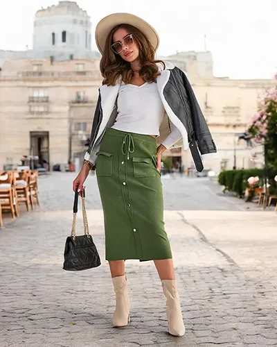 Royalfashion Jupe midi pour femme avec boutons décoratifs