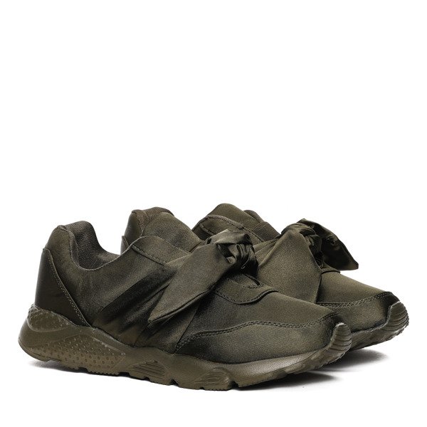 Zielone, satynowe sportowe obuwie z kokardką Mabel - Obuwie