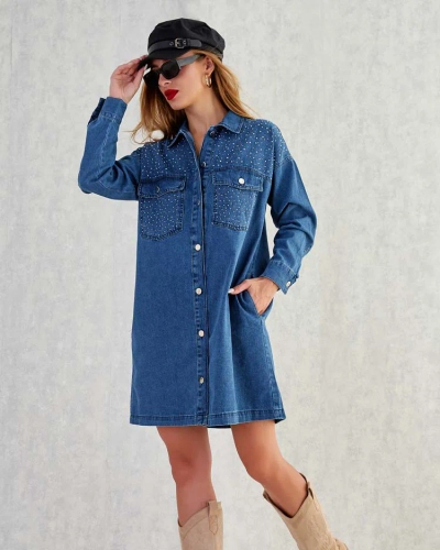 Royalfashion Mini robe a'la denim en coton pour femme