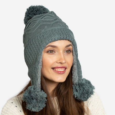 Bonnet isotherme femme gris foncé à pompons - Accessoires