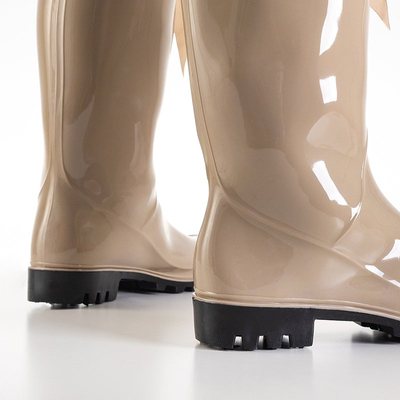 Bottes de pluie longues pour femmes beiges avec un nœud Ronay - Chaussures