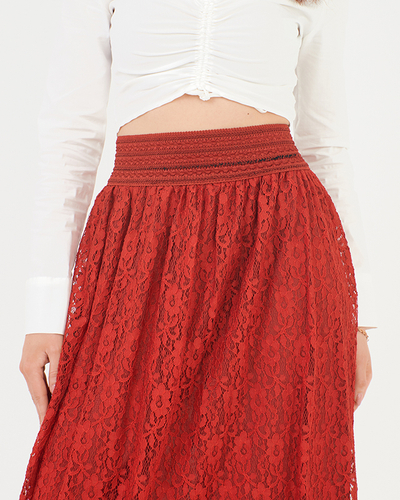 Jupe midi en dentelle bordeaux pour femme - Vêtements