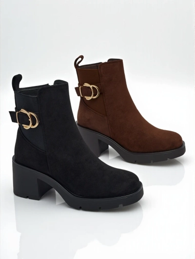 Bottines femme en daim écologique à talon bloc Solenya