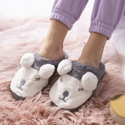 Chaussons unis femme gris et blanc - Chaussures