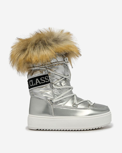 Royalfashion Chaussures à enfiler pour enfants a'la snow boots avec fourrure en argent Asika