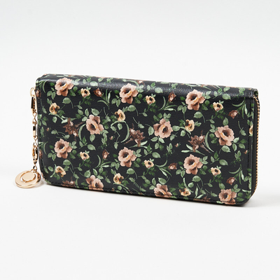 Grand portefeuille femme noir à motif fleuri - Accessoires