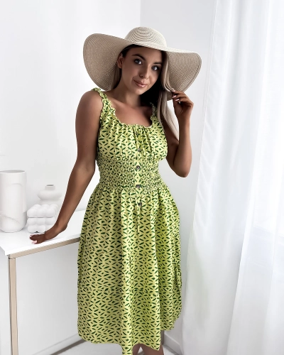 Robe femme au genou avec imprimé en vert- Vêtements