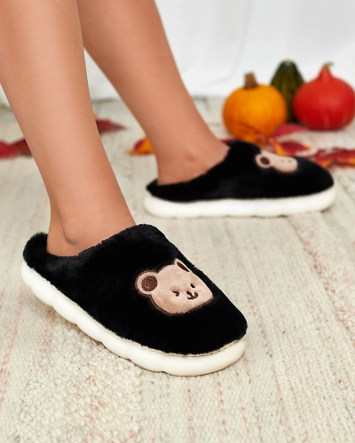 Royalfashion Pantoufles noires en fourrure pour femme avec ours en peluche Hettres