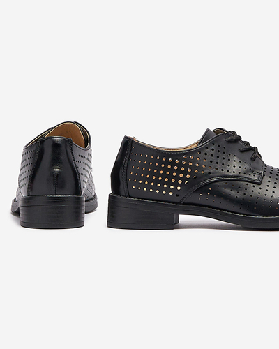 Demi-souliers ajourés en cuir écologique noir pour femmes Azedvo- Footwear