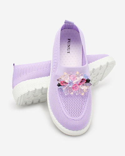 Royalfashion Mocassins en tissu violet pour femme avec cristaux Fezens