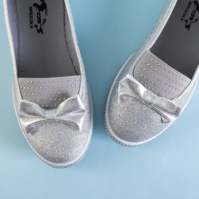 OUTLET Ballerines à paillettes argentées pour enfants avec décoration Nolla - Chaussures