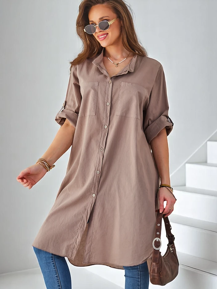 Royalfashion Chemise longue oversize en coton pour femmes