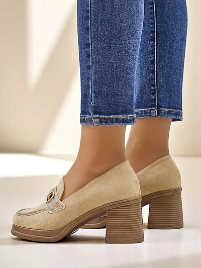 Royalfashion Mocassins à talon carré pour femmes Apareus
