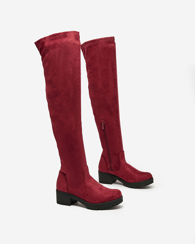 Royalfashion Bottes à talon plat pour femme de couleur bordeaux Keteris