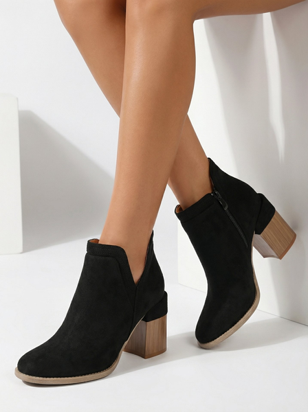Royalfashion Black Lemere square heele heele boots