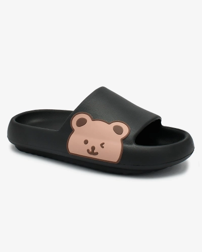 OUTLET Royalfashion Tongs en caoutchouc noir pour femme avec ours en peluche Leverika