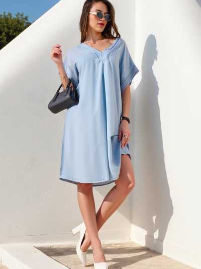 Royalfashion Tunique simple pour femmes ressemblant à une robe en denim