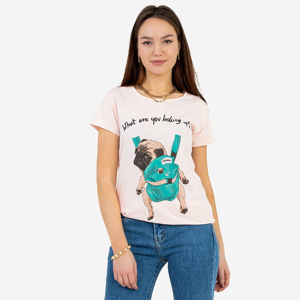 T-shirt femme rose avec imprimé coloré - Vêtements