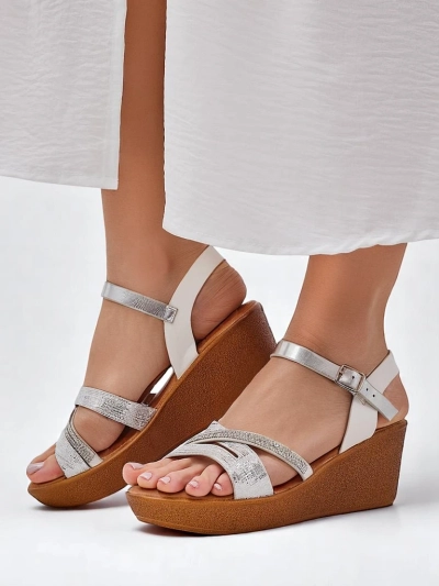 Sandales compensées pour femmes Royalfashion avec rhinestones et paillettes Eclat