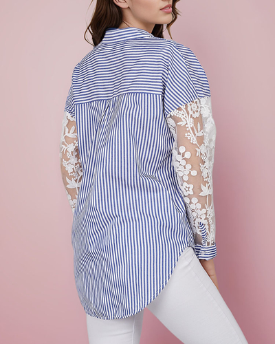 Royalfashion Chemise rayée pour femme avec dentelle