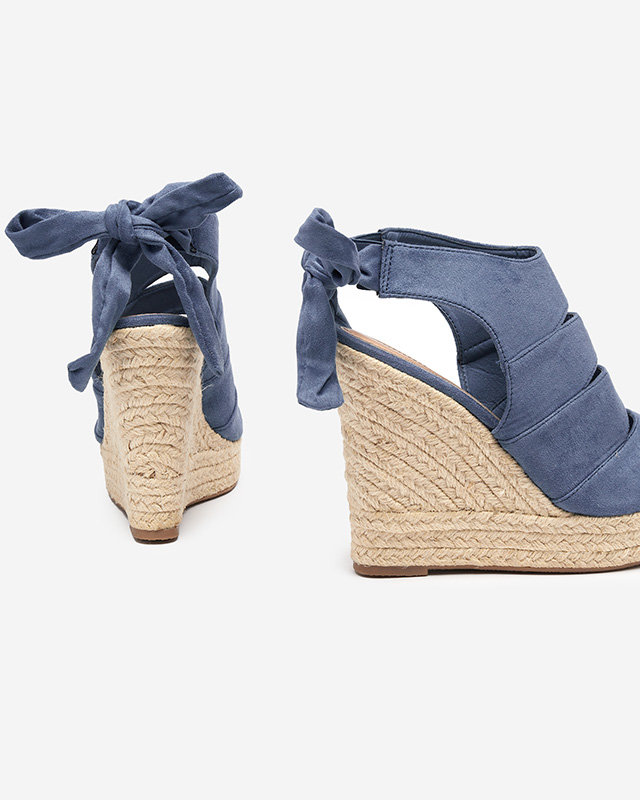 OUTLET Sandales pour femmes en daim écologique bleu sur le coin Evofi - Footwear