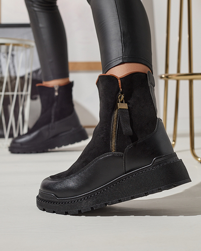 Bottes noires à talon plat pour femmes Mefina- Footwear
