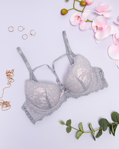 Soutien-gorge à bretelles en dentelle grise et rose - Sous-vêtements