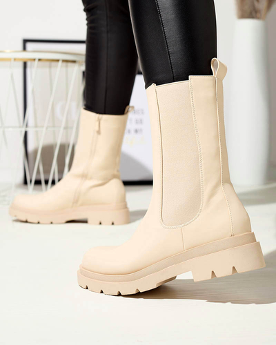 Beige bottes hautes pour femmes avec talon plat Vedesa - Vêtements
