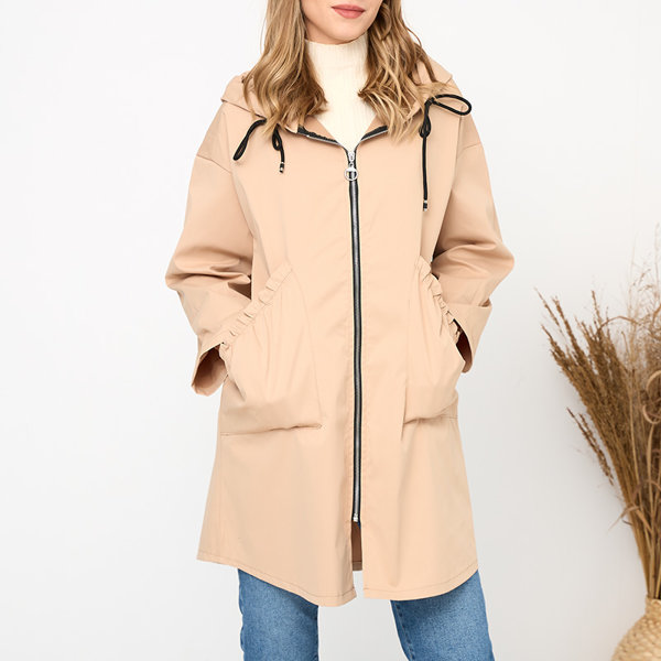 Veste manteau femme beige avec capuche - Vêtements